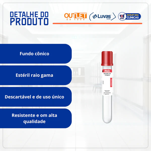 Tubo Ativador de Coagulo 4ml 13X75mm Tampa Vermelha 100un - Medix