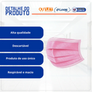 Máscara Cirúrgica Tripla Rosa Com Elástico 50un - Inoven