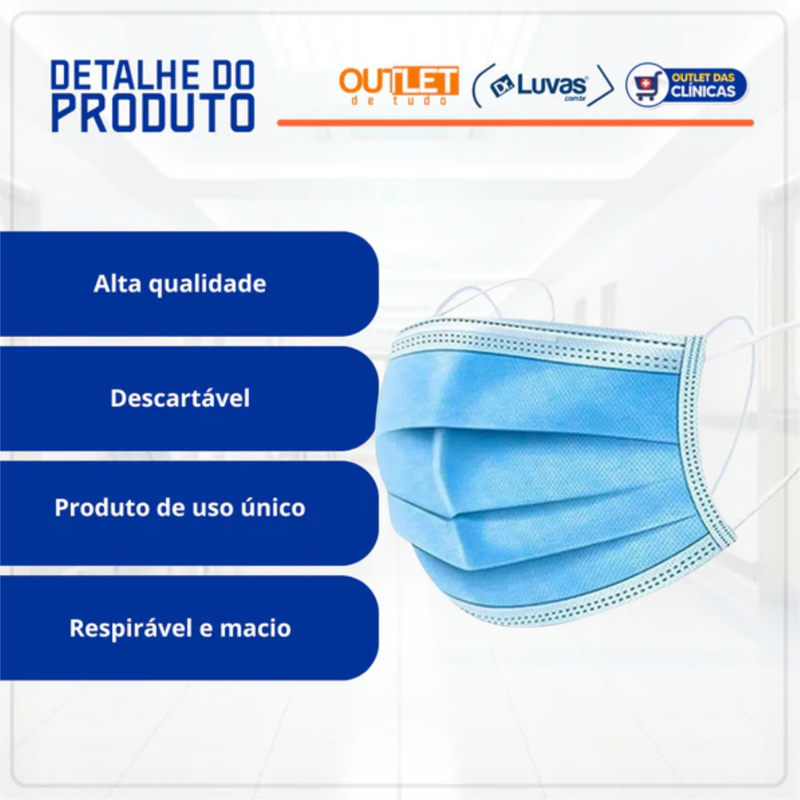 Máscara Cirúrgica Tripla Azul Com Elástico 50un - Inoven
