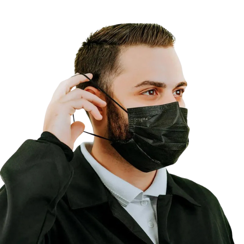 Máscara Cirúrgica Tripla Preta Com Elástico 50un - Inoven