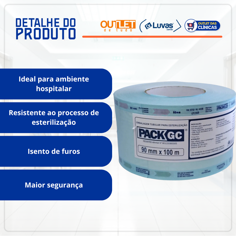 Papel Grau Cirúrgico 09cm x 100m - Pack GC