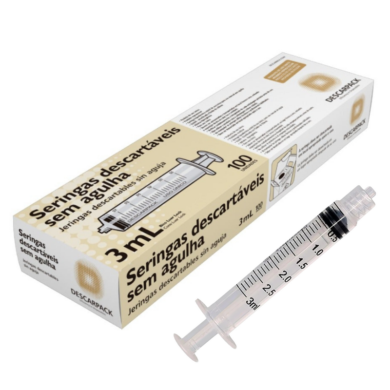 Seringa Descartável 3ml Luer Lock 100un- Descarpack