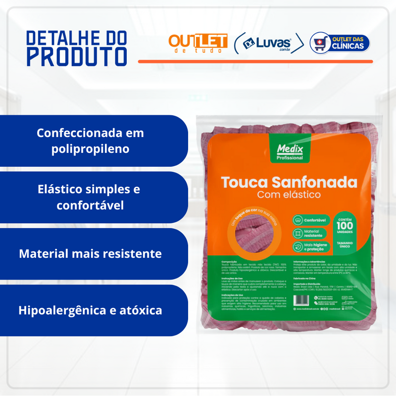 Touca Descartável Com Elástico Rosa 100un - Medix