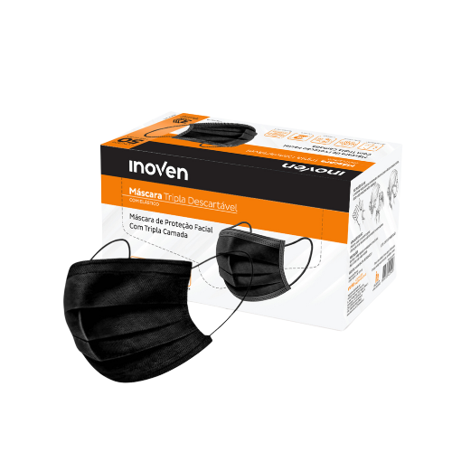 Máscara Cirúrgica Tripla Preta Com Elástico 50un - Inoven