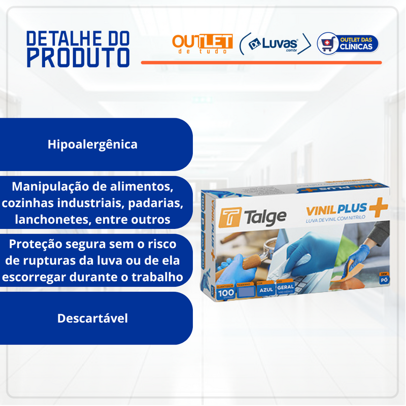 Luva Vinilplus Azul Sem Pó 100un - Talge
