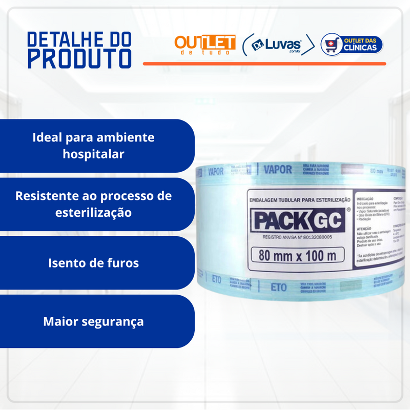 Papel Grau Cirúrgico 08cm x 100m - Pack GC