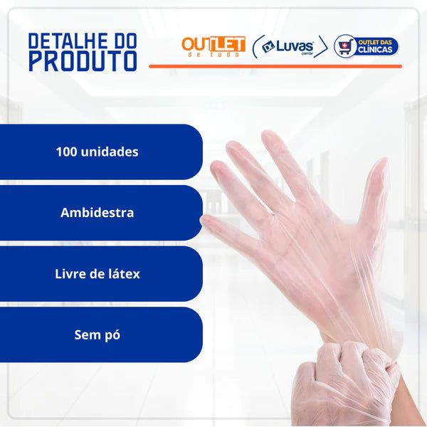 Luva de Procedimento Vinil Transparente Sem Pó 100un - Talge