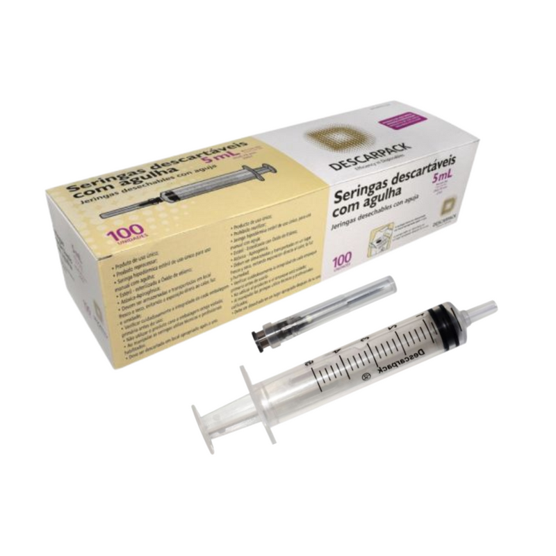 Seringa 5ml Com Agulha 25x0,7cm 100un -  Descarpack