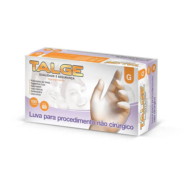 Luva de Procedimento Vinil Transparente Sem Pó 100un - Talge