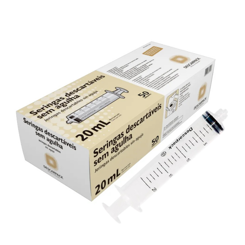 Seringa Descartável 20ml Luer Lock 50un - Descarpack