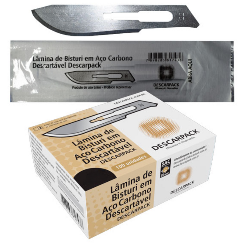 Lâmina de Bisturi Aço Carbono 100un - Descarpack