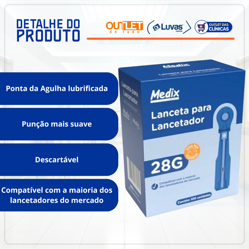 Lanceta Para Lancetador 28g 100un - Medix
