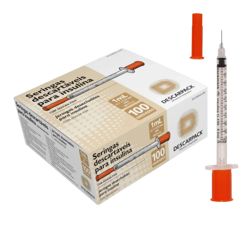 Seringa De Insulina Com Agulha Fixa 1ml 8x0,30mm 100un - Descarpack