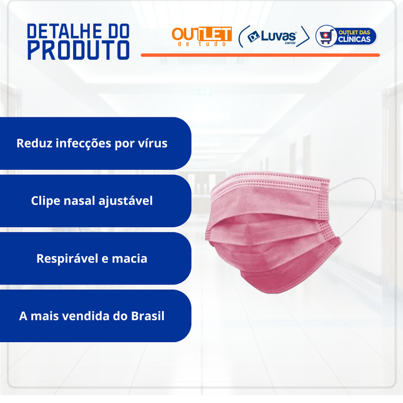 Máscara Cirúrgica Tripla Rosa Com Elástico 50un - Medix