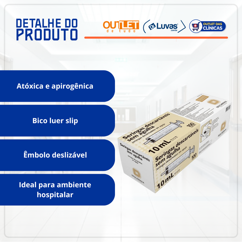 Seringa Descartável 10ml Luer Slip 100un - Descarpack
