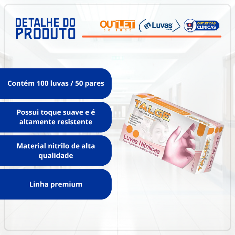 Luva Nitrílica Rosa Sem Pó 100un - Talge
