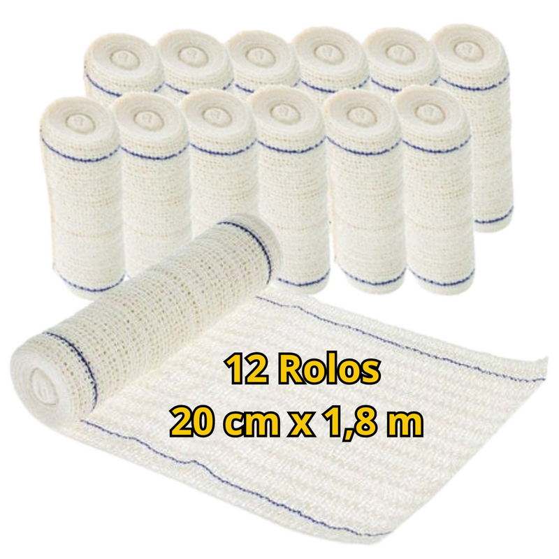Atadura De Crepom 13 Fios 20cm x 1,8m 12 Rolos - Clean