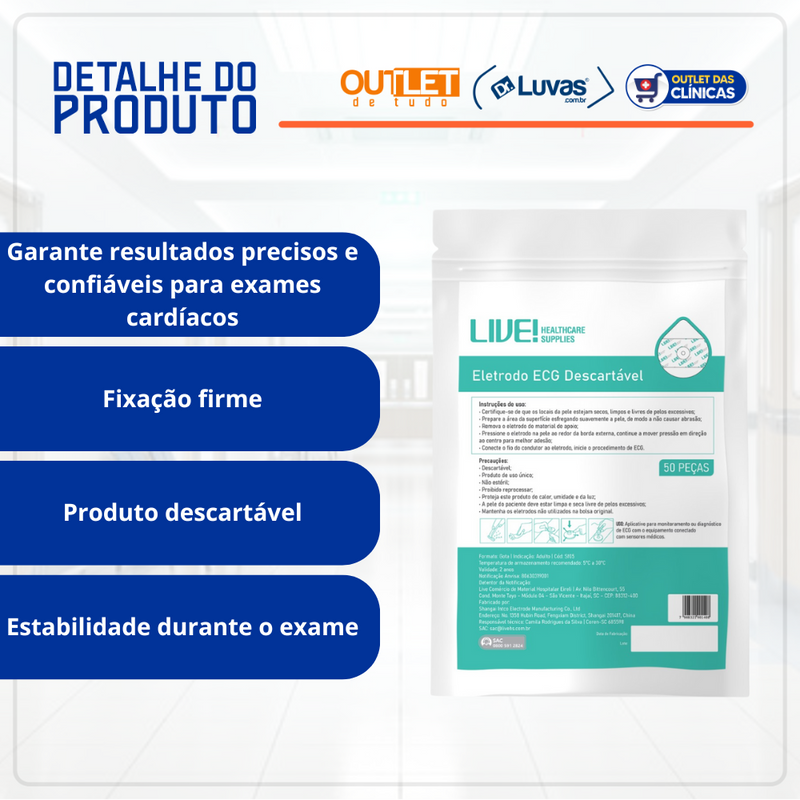 Eletrodo ECG Adulto Retangular 50un - Live