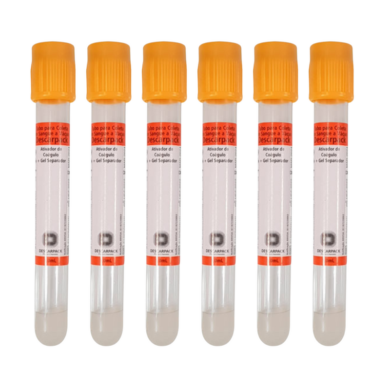 Tubo Para Coleta de Sangue Soro Gel 5ml Amarelo Ouro 100un - Descarpack
