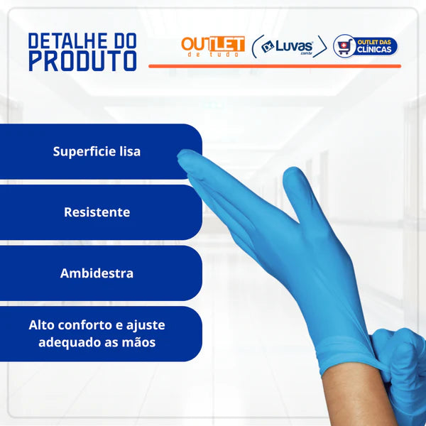 Luva de Procedimento Nitrílica Azul Sem Pó 100un - Unigloves