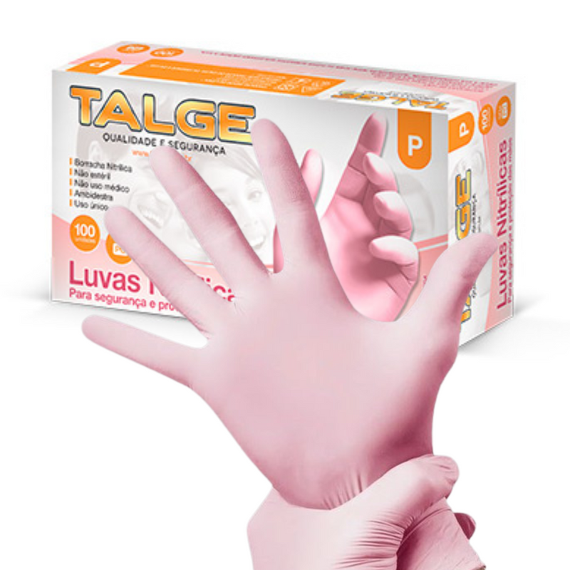 Luva Nitrílica Rosa Sem Pó 100un - Talge