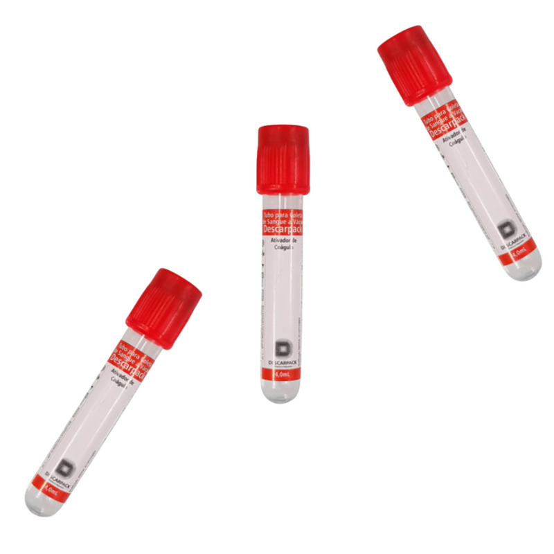 Tubo Para Coleta de Sangue Soro 4ml Tampa Vermelho 100un - Descarpack