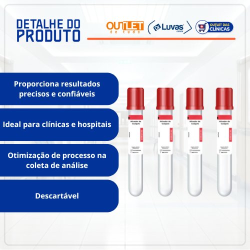Tubo Ativador de Coagulo 9ml 16x100mm Tampa Vermelha 100un - Medix