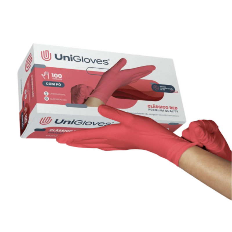 Luva de Procedimento Látex Vermelha Com Pó 100un - Unigloves