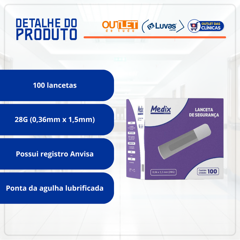 Lancetas De Segurança 28G 100un - Medix