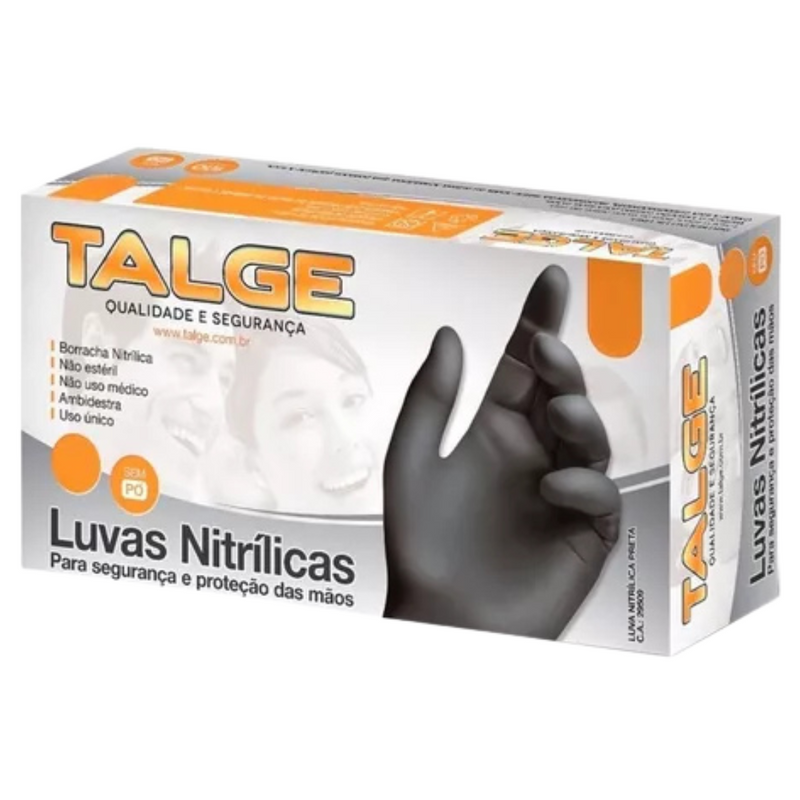 Luva Nitrílica Preta Sem Pó 100un  Talge