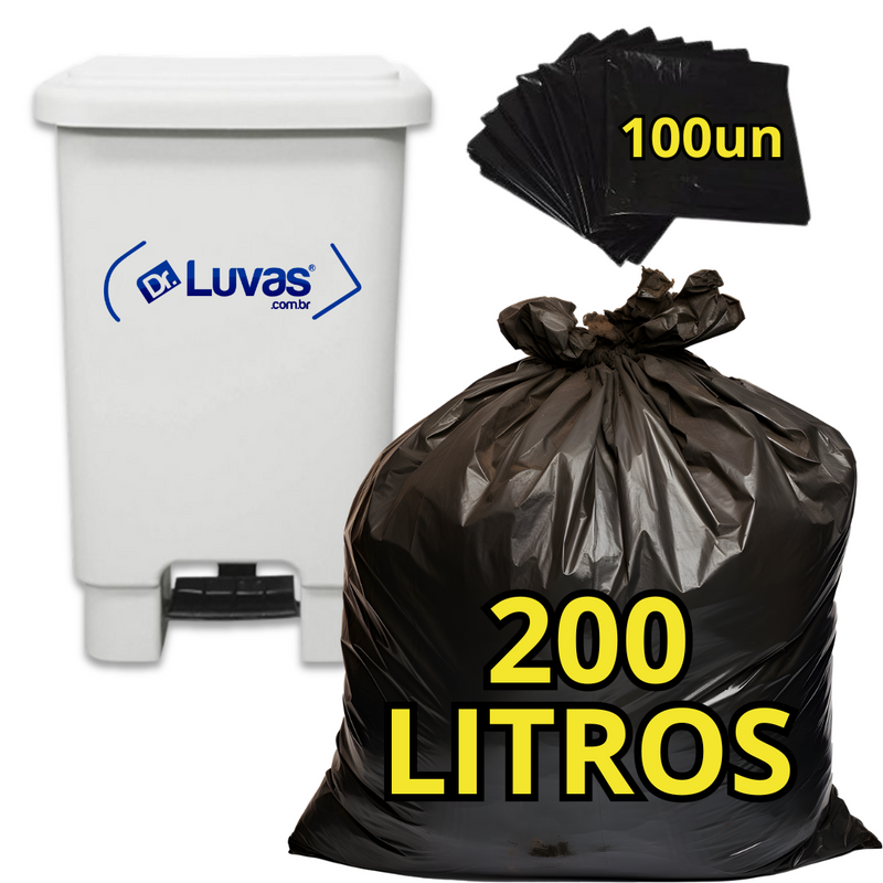 Saco de Lixo Preto 200 Litros 100un - Dr Luvas