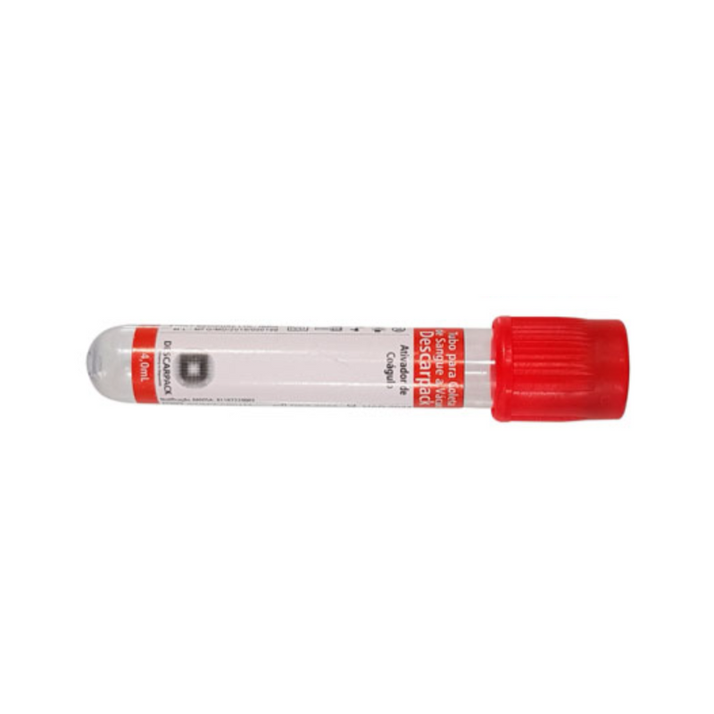 Tubo Para Coleta de Sangue Soro 4ml Tampa Vermelho 100un - Descarpack
