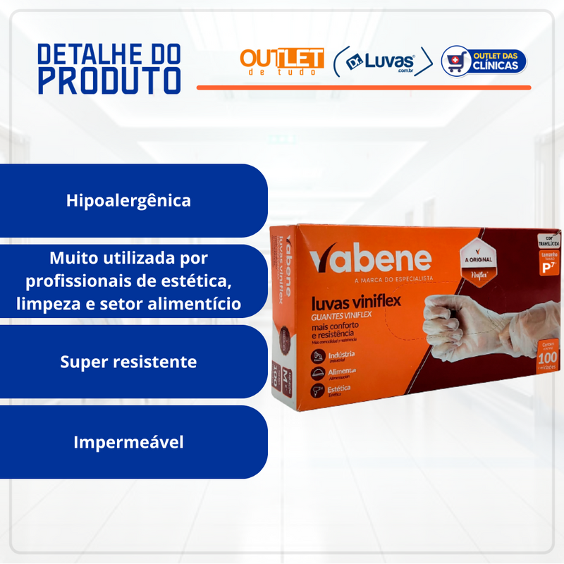 Luva Viniflex Transparente Sem Pó 100un - Vabene