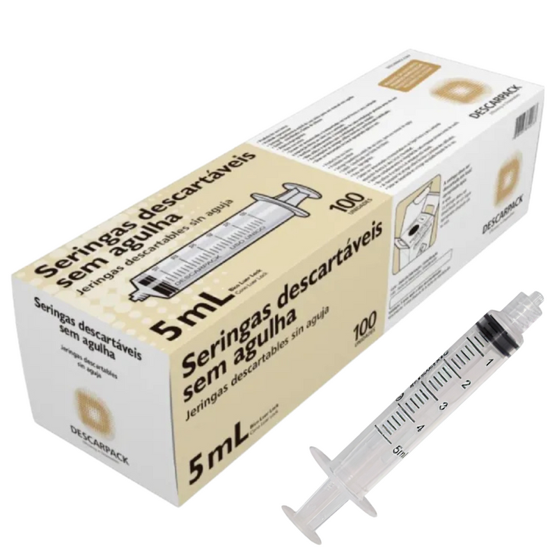 Seringa Descartável 5ml Luer Lock 100un - Descarpack