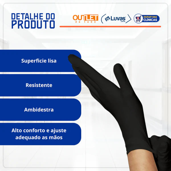 Luva de Procedimento Nitrílica Preta Sem Pó 100un - Unigloves