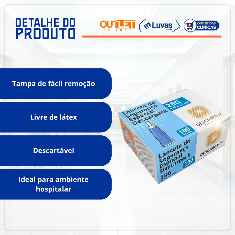 Lanceta de Segurança Especial 28G 100un - Descarpack