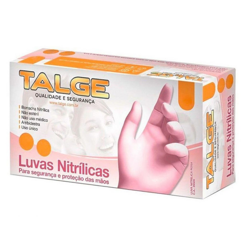 Luva Nitrílica Rosa Sem Pó 100un - Talge