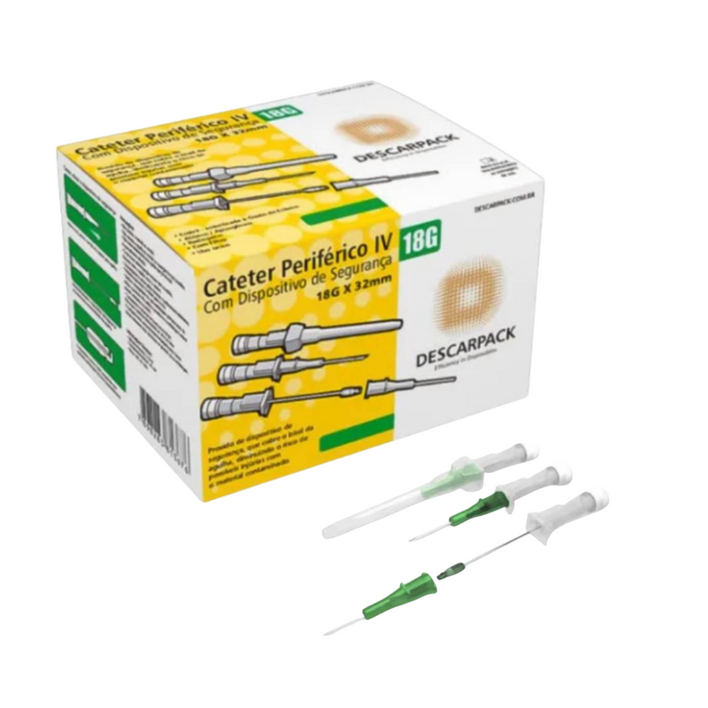 Cateter Com Dispositivo de Segurança 18G 100un - Descarpack