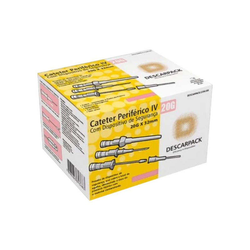 Cateter Com Dispositivo de Segurança 20G 100un - Descarpack