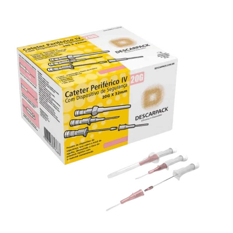 Cateter Com Dispositivo de Segurança 20G 100un - Descarpack
