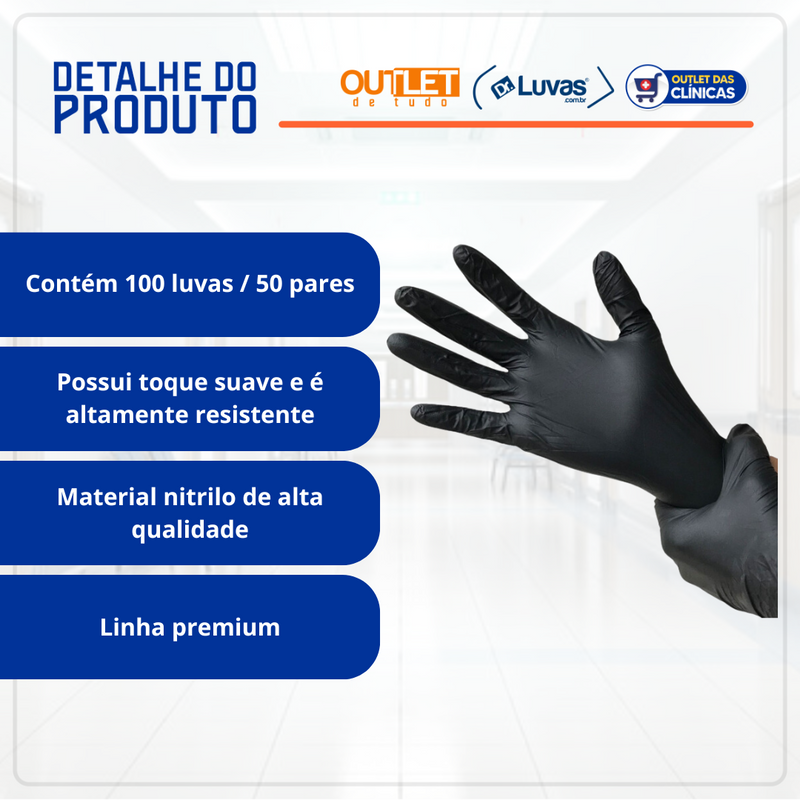 Luva Nitrílica Preta Sem Pó 100un  Talge