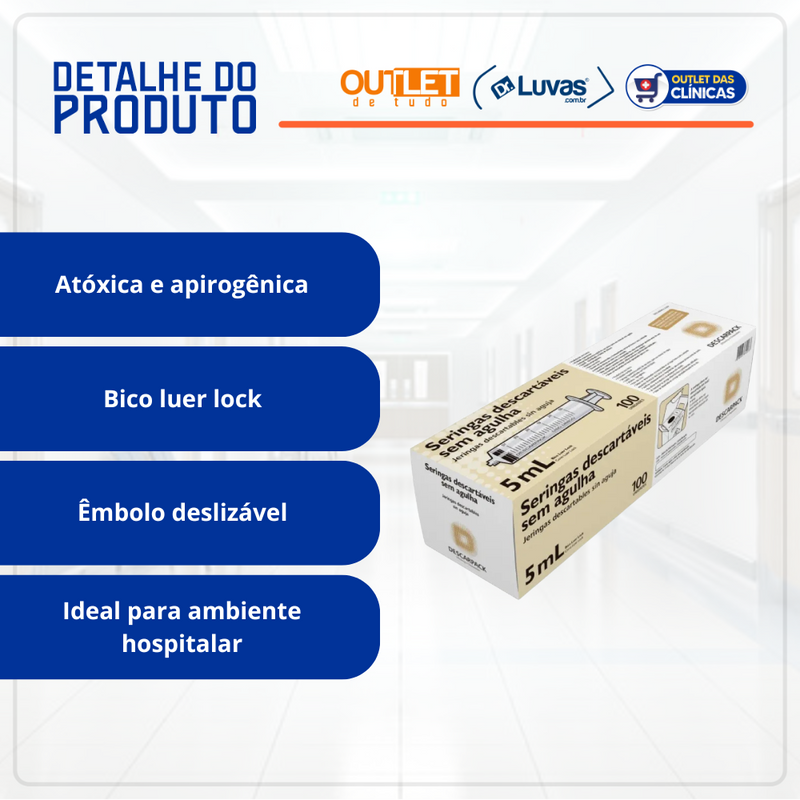 Seringa Descartável 5ml Luer Lock 100un - Descarpack