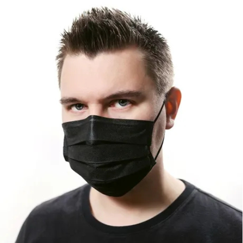 Máscara Cirúrgica Tripla Preta Com Elástico 50un - Inoven