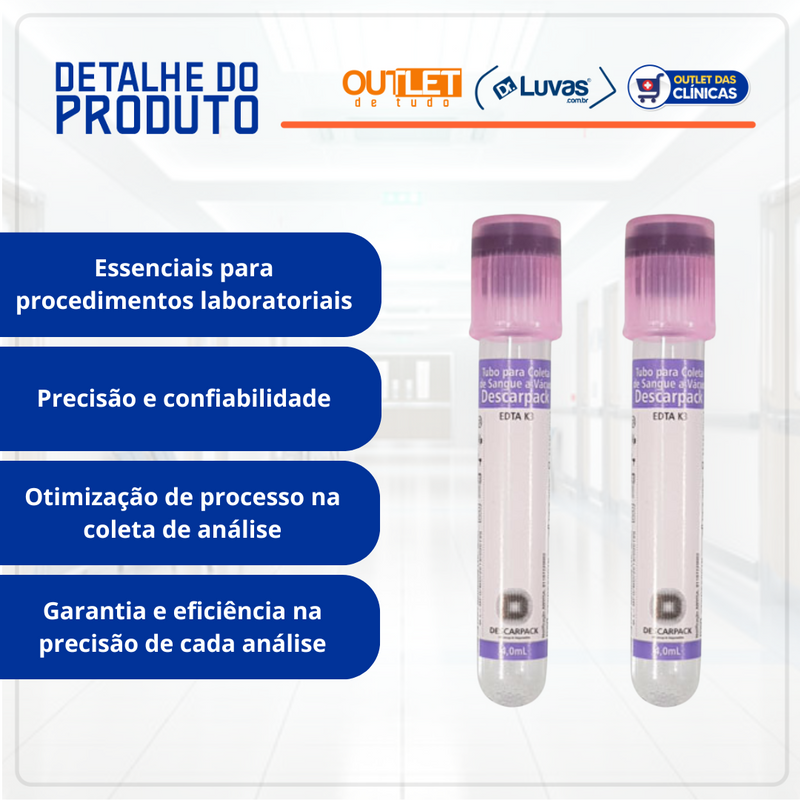 Tubo Para Coleta de Sangue EDTA K3 4ml Roxo 100un - Descarpack