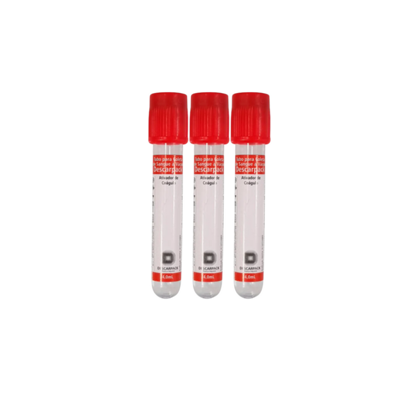 Tubo Para Coleta de Sangue Soro 4ml Tampa Vermelho 100un - Descarpack