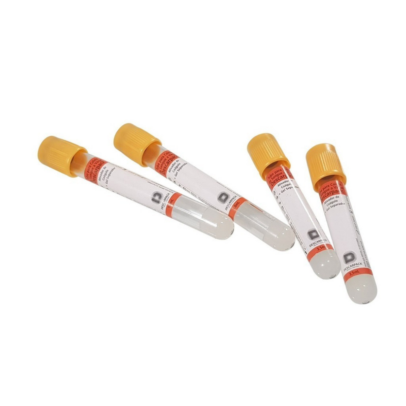 Tubo Para Coleta de Sangue Soro Gel 5ml Amarelo Ouro 100un - Descarpack