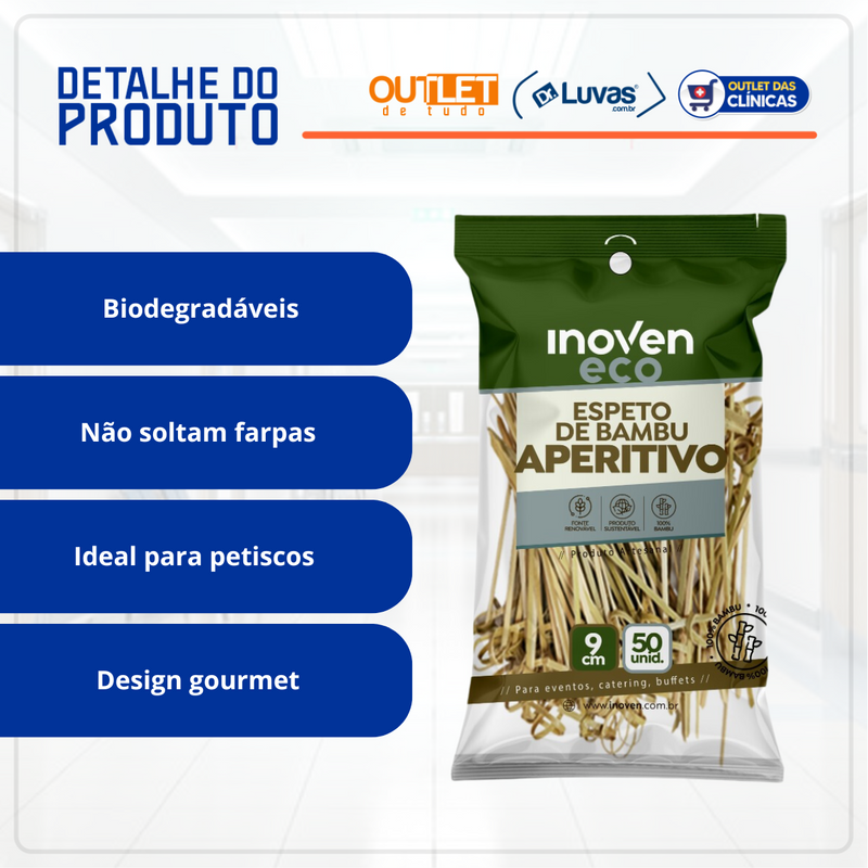 Espeto de Bambu Para Aperitivo 9cm 50un  - Inoven