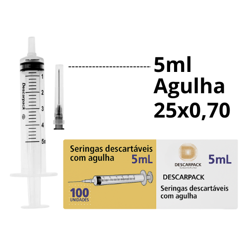 Seringa 5ml Com Agulha 25x0,7cm 100un -  Descarpack