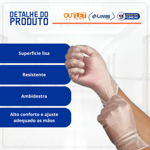 Luva de Procedimento Vinil Transparente Com Pó 100un - Talge