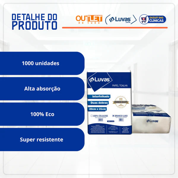 Papel Toalha Interfolhado Branco Eco 1000un - Dr. Luvas